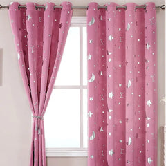 Pink Star Moon Kids Curtains – Thermal Insulated Sheer Bedroom Decor - Himpall