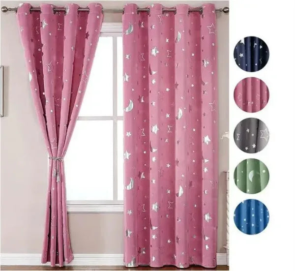 Pink Star Moon Kids Curtains – Thermal Insulated Sheer Bedroom Decor - Himpall