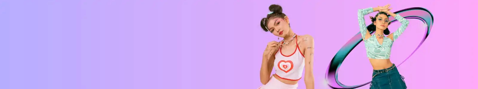 Pink and white heart-shaped tank top with black trim.