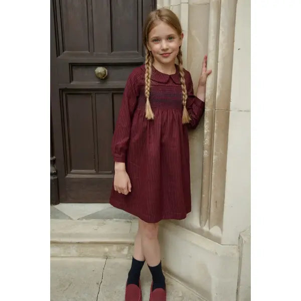 Pinstripe Family Matching Outfit Girls Boys Knitwear Matching Set - Burgundy Dress / 6y