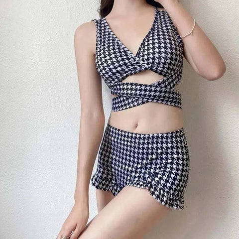 Plaid Swimwear | Hollow Out Cross Straps Sexy Bikini Swimsuit