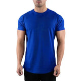 Plain Gym T-shirt Men Summer Fitness Clothing O-Neck Short Sleeve T shirt Cotton Slim Fit Tshirt Bodybuilding Workout