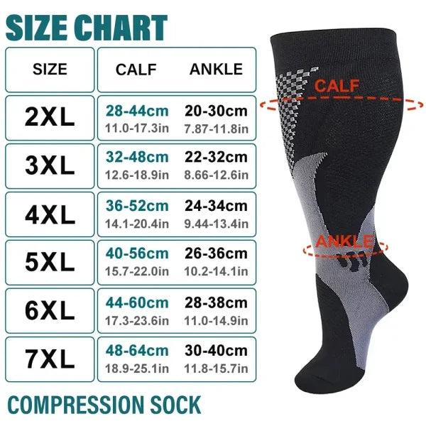 Plus Size Compression Socks 20-30mmHg – Wide Calf Support for Men & Women