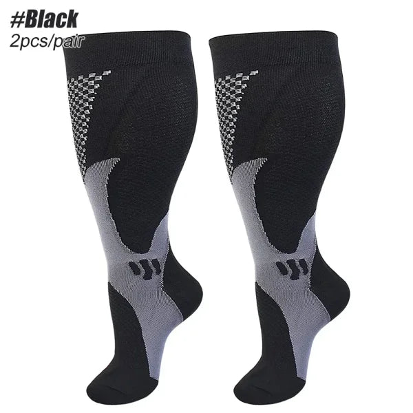 Plus Size Compression Socks 20-30mmHg – Wide Calf Support for Men & Women - Black / 6XL