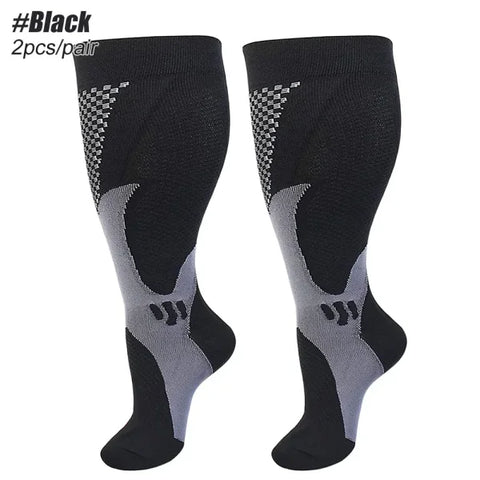 Plus Size Compression Socks 20-30mmHg – Wide Calf Support for Men & Women - Black / 6XL