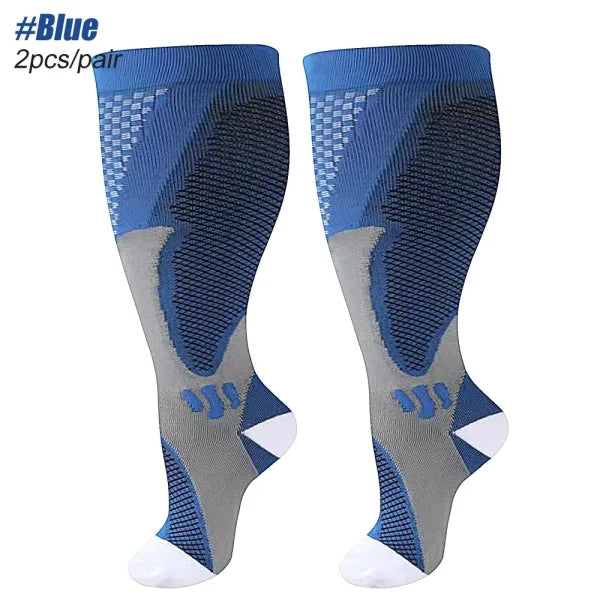 Plus Size Compression Socks 20-30mmHg – Wide Calf Support for Men & Women - Blue / 6XL
