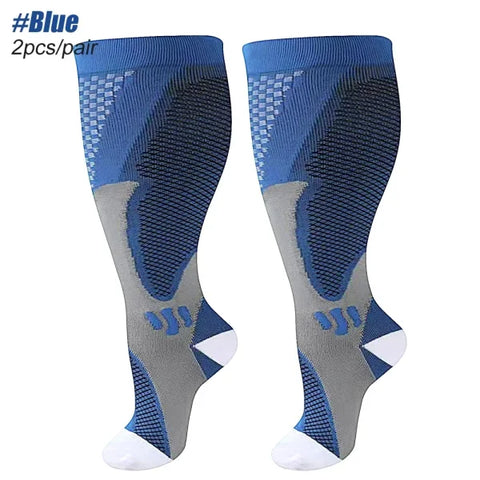Plus Size Compression Socks 20-30mmHg – Wide Calf Support for Men & Women - Blue / 6XL
