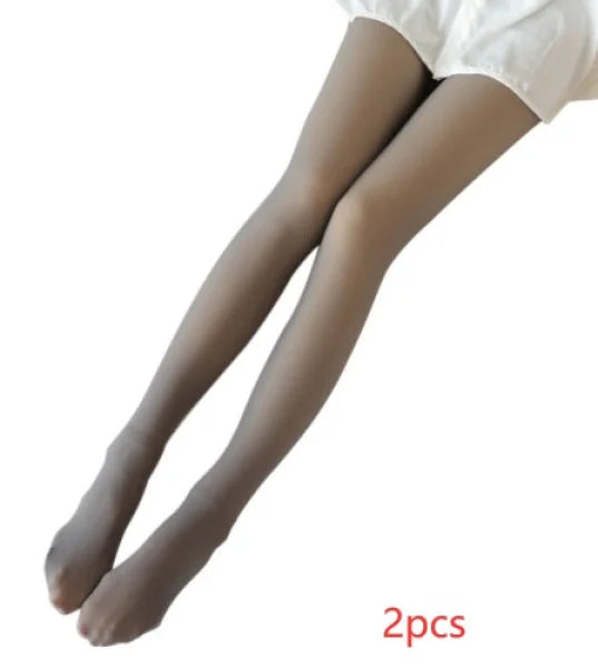 Gray fleece lined tights on legs, perfect for comfort in Fall and Winter
