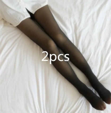Plus Size Fleece Lined Tights in black on fabric, perfect for coffee and grey skin tones