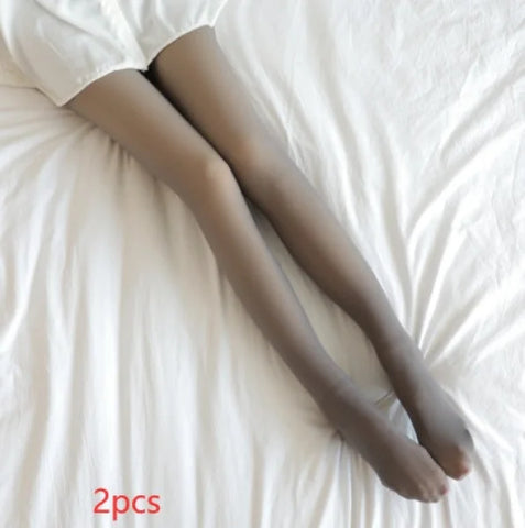 Pair of gray fleece lined tights ideal for comfort in fall and winter