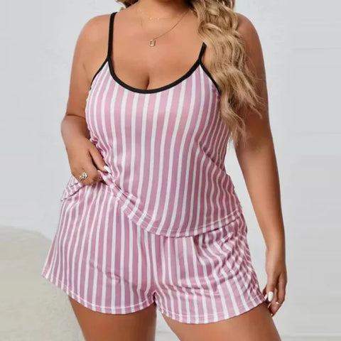 Plus Size Heart Print Women’s Pajama Set – 2-Piece Sleeveless Sleepwear - Violet / 5XL