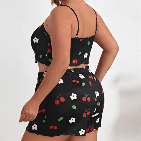 Plus Size Heart Print Women’s Pajama Set – 2-Piece Sleeveless Sleepwear