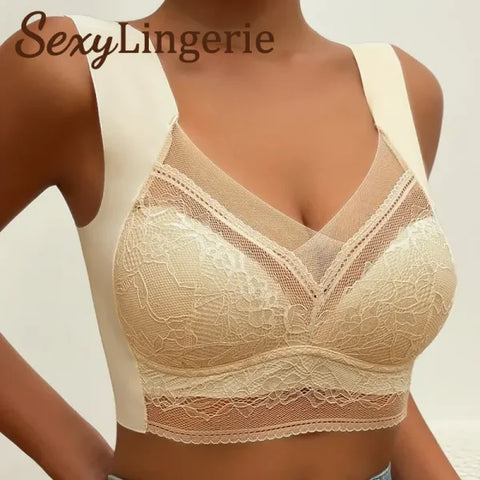 Plus Size Lace Deep V Bralette – Sexy Ice Silk Push-Up Lingerie