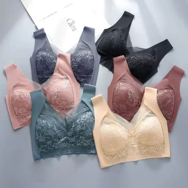 Plus Size Lace Deep V Bralette – Sexy Ice Silk Push-Up Lingerie