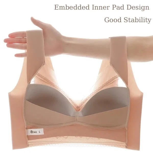 Plus Size Lace Deep V Bralette – Sexy Ice Silk Push-Up Lingerie