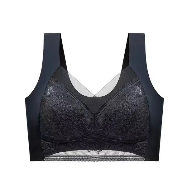 Plus Size Lace Deep V Bralette – Sexy Ice Silk Push-Up Lingerie - Black / XXXL