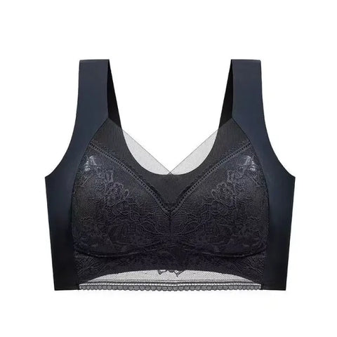 Plus Size Lace Deep V Bralette – Sexy Ice Silk Push-Up Lingerie - Black / XXXL