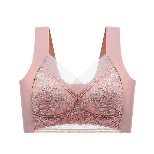Plus Size Lace Deep V Bralette – Sexy Ice Silk Push-Up Lingerie - Pink / XXXL