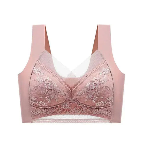 Plus Size Lace Deep V Bralette – Sexy Ice Silk Push-Up Lingerie - Pink / XXXL