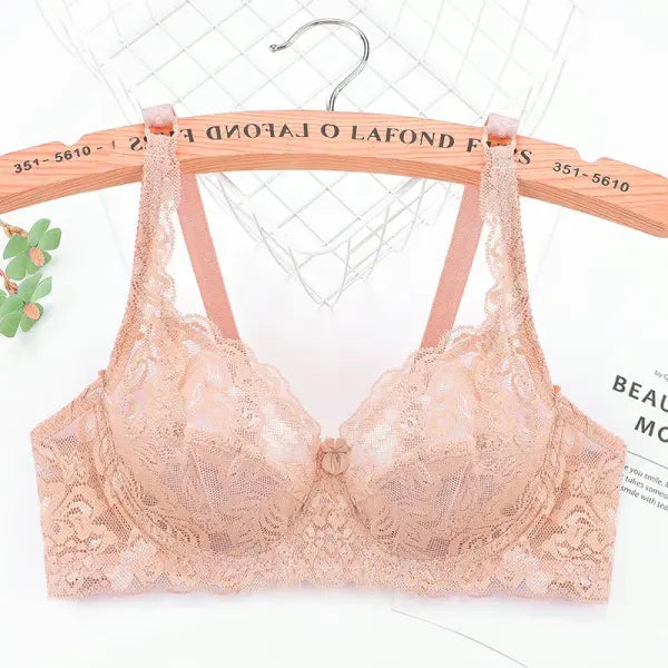 Plus Size Lace Push Up Bra Women Sexy Hollow Out Lingerie Lady Lace Transparent Underwear Female Embroidery Solid Bra