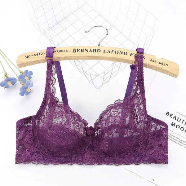 Plus Size Lace Push Up Bra Women Sexy Hollow Out Lingerie Lady Lace Transparent Underwear Female Embroidery Solid Bra