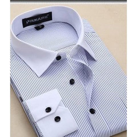 Plus Size Men Business Long Sleeve Shirts - Blue stripes / 37