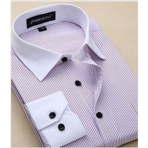 Plus Size Men Business Long Sleeve Shirts - Purple stripes / 37