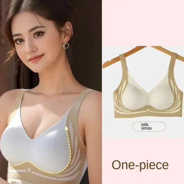 Plus Size Super Gather Push Up Bra - Seamless Full Cup Support - Wireless Lift-Up Sleepwear & Everyday Bra - Milk White