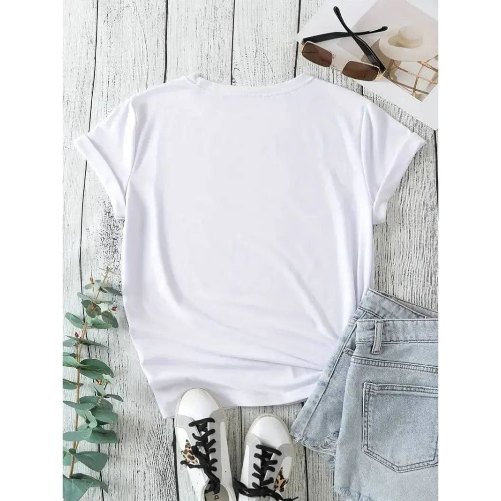 Plus Size T-Shirt - Heart Sunflower & Letter Print Tee