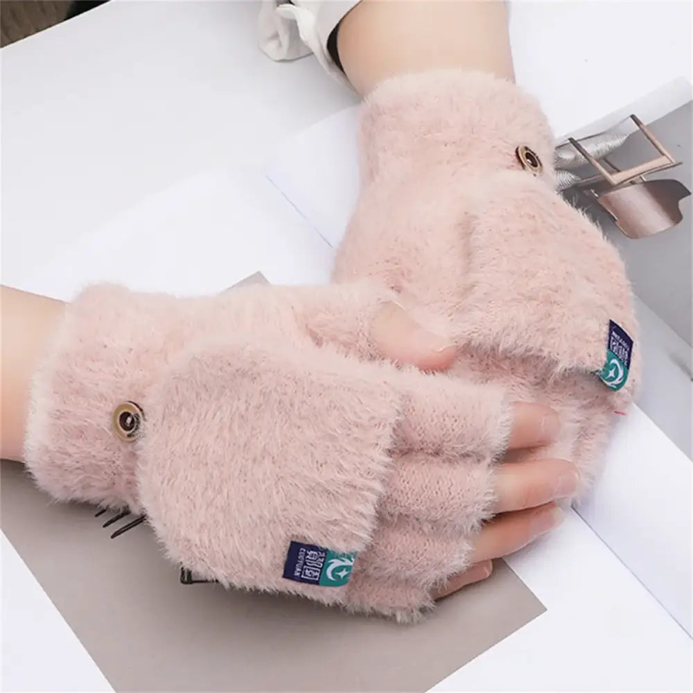Plush Fingerless Gloves Female Winter Mitten Soft Warm Student Women Flip Gloves Outdoor Write Gloves Thickened Cold
