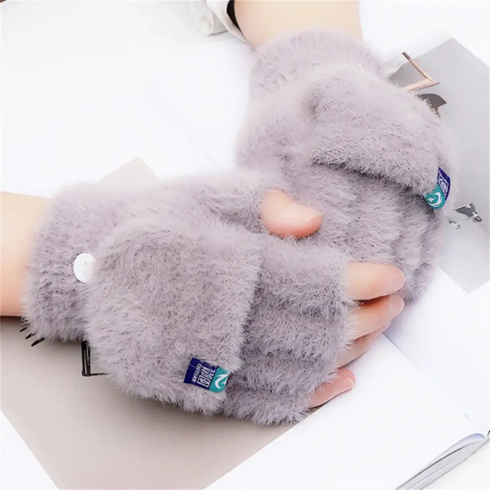 Plush Fingerless Gloves Female Winter Mitten Soft Warm Student Women Flip Gloves Outdoor Write Gloves Thickened Cold