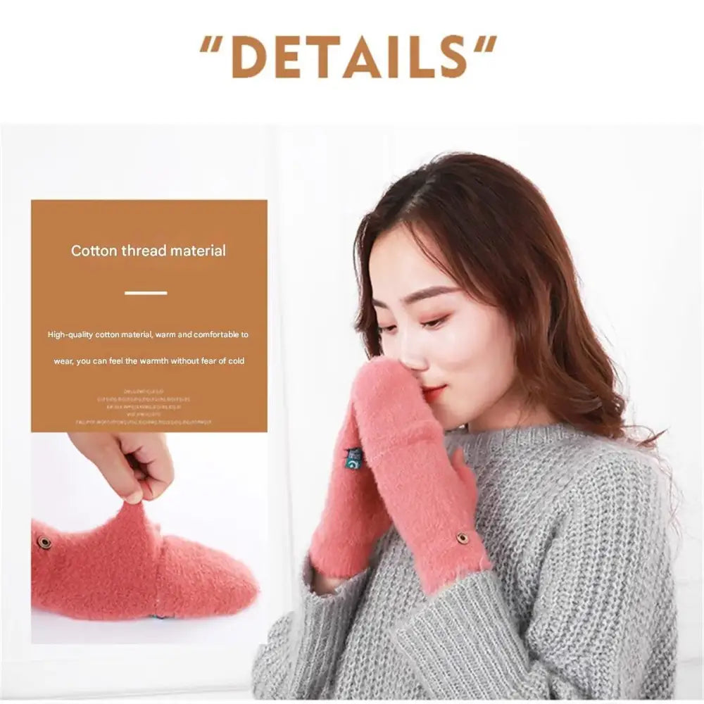 Plush Fingerless Gloves Female Winter Mitten Soft Warm Student Women Flip Gloves Outdoor Write Gloves Thickened Cold