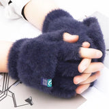 Plush Fingerless Gloves Female Winter Mitten Soft Warm Student Women Flip Gloves Outdoor Write Gloves Thickened Cold