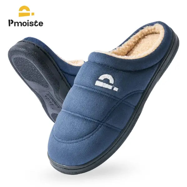 Pmoiste Fuzzy Suede Living Room Shoes Men Comfortable Soft Warm Sewing Memory Foam House Slippers Winter Indoor