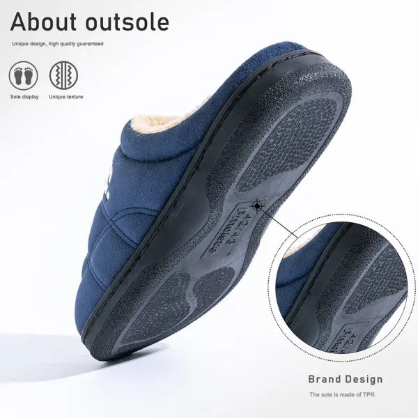 Pmoiste Fuzzy Suede Living Room Shoes Men Comfortable Soft Warm Sewing Memory Foam House Slippers Winter Indoor