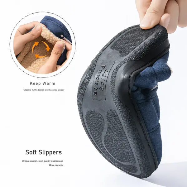 Pmoiste Fuzzy Suede Living Room Shoes Men Comfortable Soft Warm Sewing Memory Foam House Slippers Winter Indoor