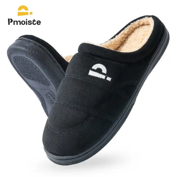 Pmoiste Fuzzy Suede Living Room Shoes Men Comfortable Soft Warm Sewing Memory Foam House Slippers Winter Indoor