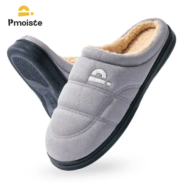 Pmoiste Fuzzy Suede Living Room Shoes Men Comfortable Soft Warm Sewing Memory Foam House Slippers Winter Indoor