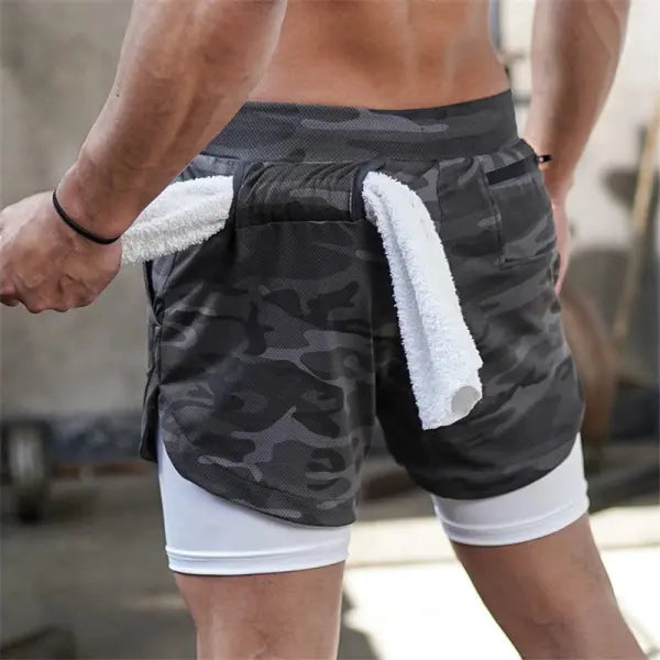 Pocket Compression Shorts for Active Moisture Wicking Comfort - Camouflage grey / L