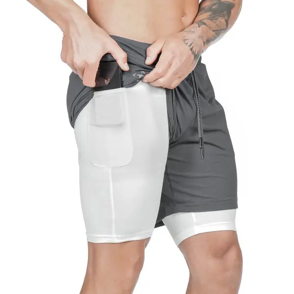 Pocket Compression Shorts for Active Moisture Wicking Comfort - Off white / 2XL