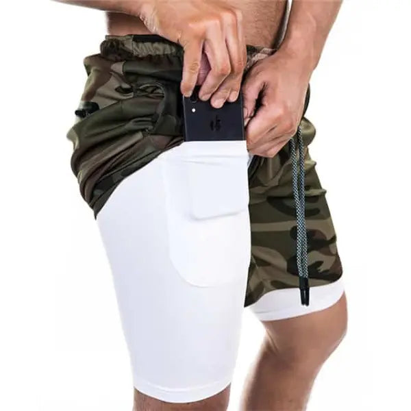 Pocket Compression Shorts for Active Moisture Wicking Comfort - Army green camouflage / 2XL