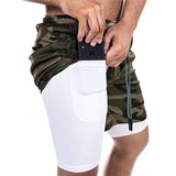 Pocket Compression Shorts for Active Moisture Wicking Comfort - Army green camouflage / 2XL