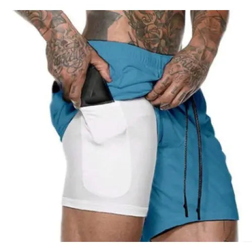 Pocket Compression Shorts for Active Moisture Wicking Comfort - Blue / 2XL