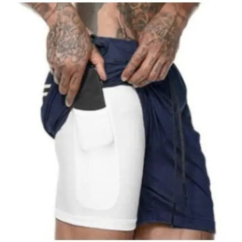 Pocket Compression Shorts for Active Moisture Wicking Comfort - Navy Blue / 2XL
