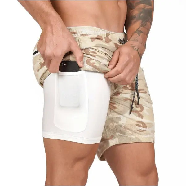 Pocket Compression Shorts for Active Moisture Wicking Comfort - White camouflage / L
