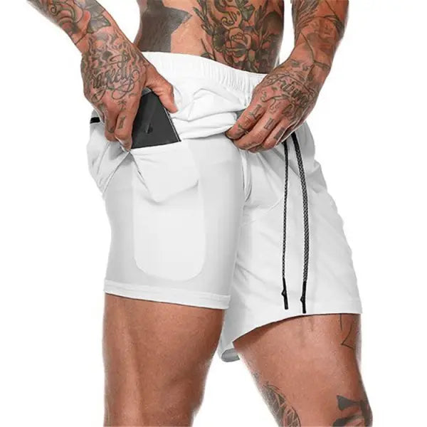 Pocket Compression Shorts for Active Moisture Wicking Comfort - white / L