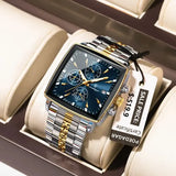 Waterproof chronograph date quartz movement men watch stainless steel square luxury