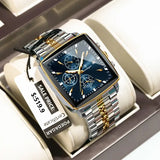 Waterproof chronograph date quartz movement men watch stainless steel square luxury
