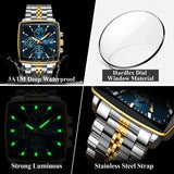 Waterproof chronograph date quartz movement men watch stainless steel square luxury