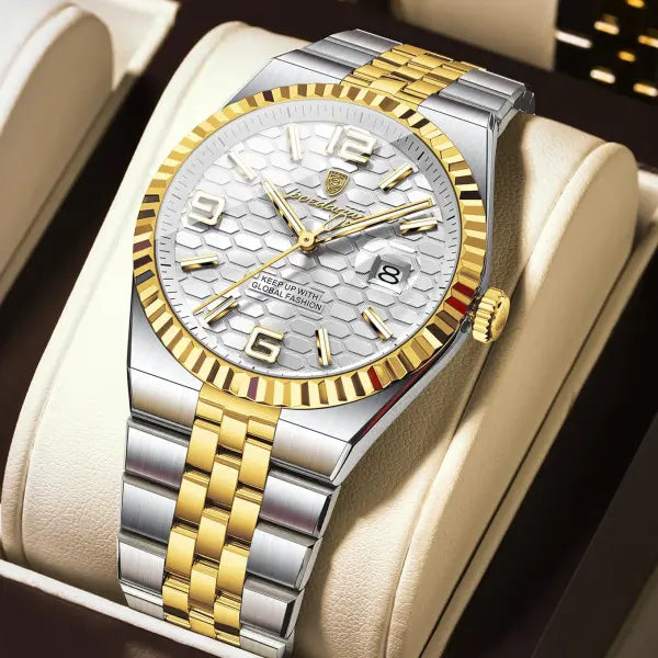 Waterproof Stainless Steel Quartz Watch with Arabic Numeral Markers - 839 Gold White